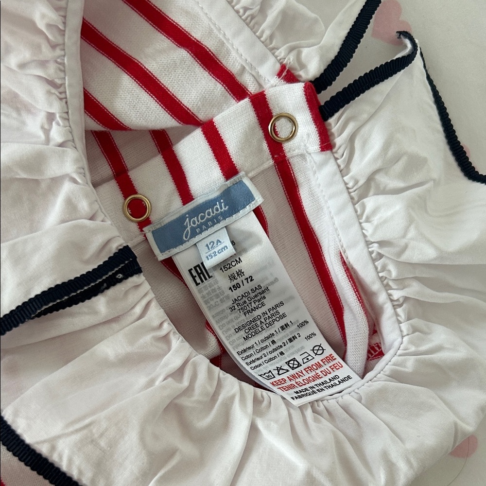 Jacadi Red and White Striped Girls Long Sleeve Shirt - Picture 2 of 4